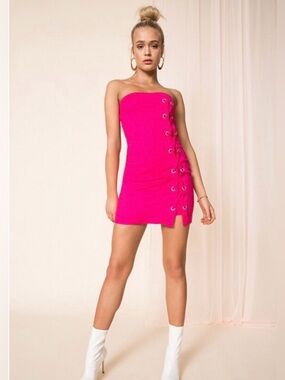 By The Way Lace Up Mini Dress Pink Strapless Revolve Size M Structured